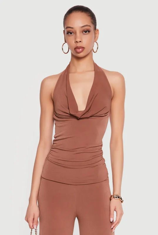 Cowl Halter Neck Side Ruched Top made by Rainbow