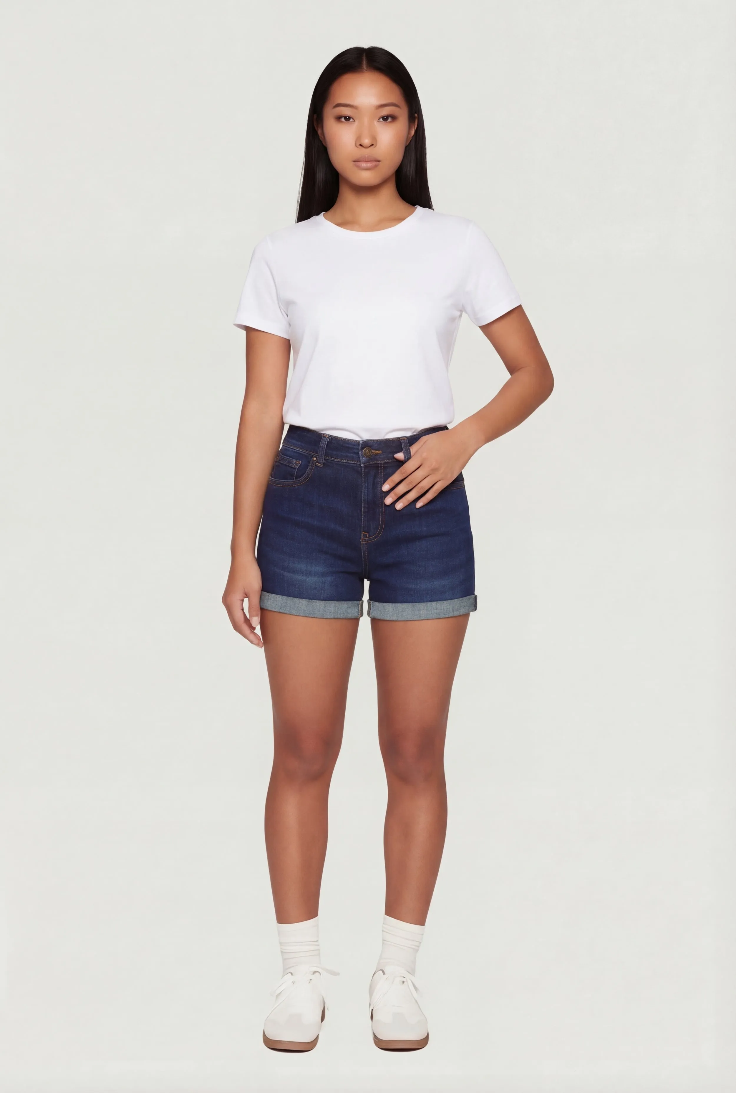 WAX Fixed Cuff Stretch Denim Shorts sold by Rainbow