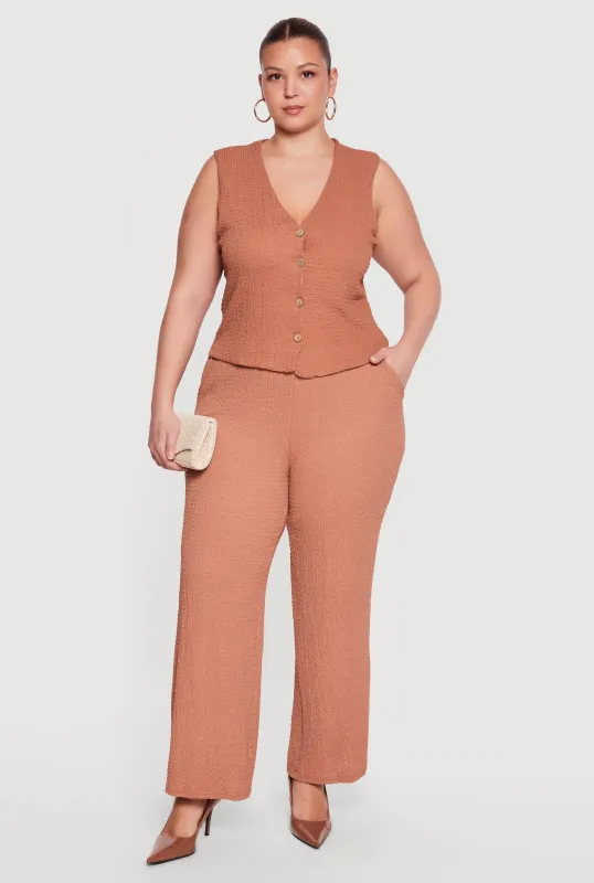 Plus Size Textured Knit Wide Leg Pants made by Rainbow