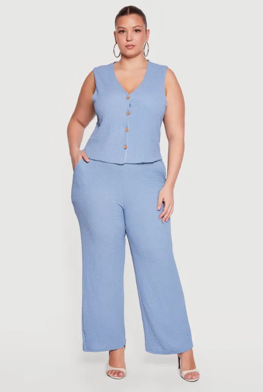 Plus Size Textured Knit Wide Leg Pants made by Rainbow