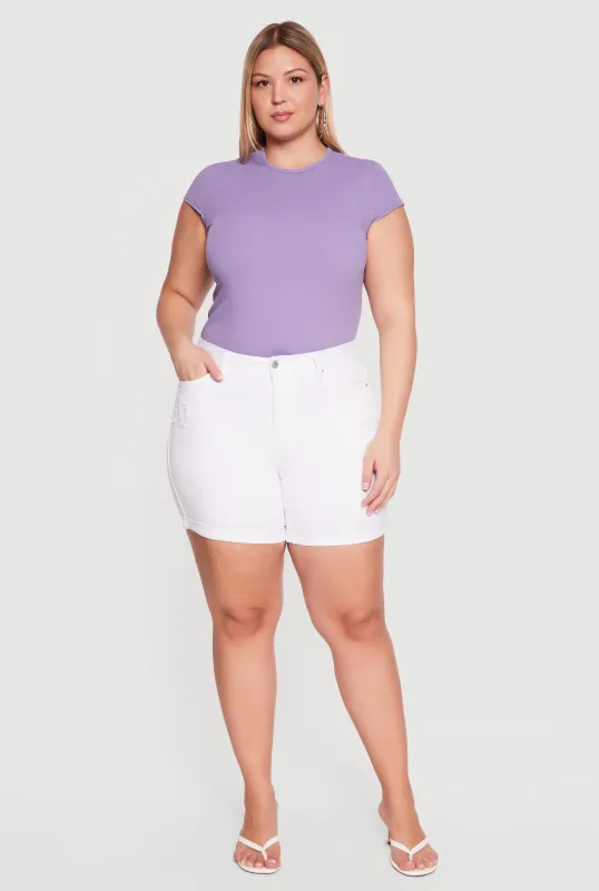 Plus Size Fixed Cuff Frayed Denim Shorts made by Rainbow