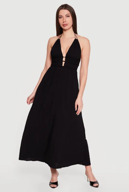 Strappy Tie Back Halter Maxi Dress made by Rainbow