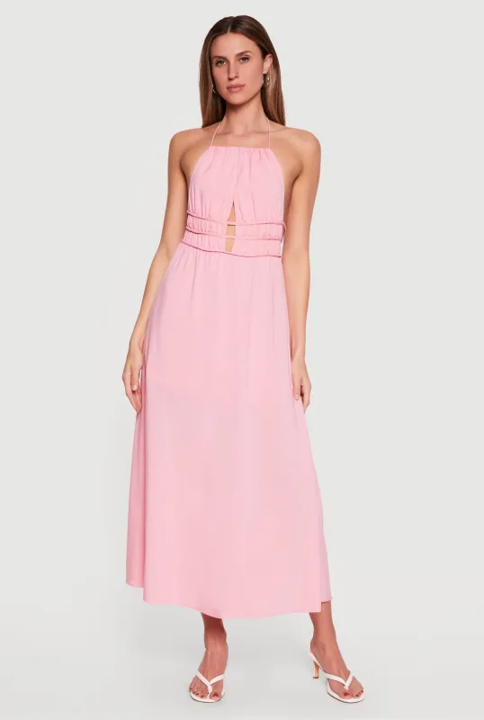 Strappy Tie Back Halter Maxi Dress made by Rainbow