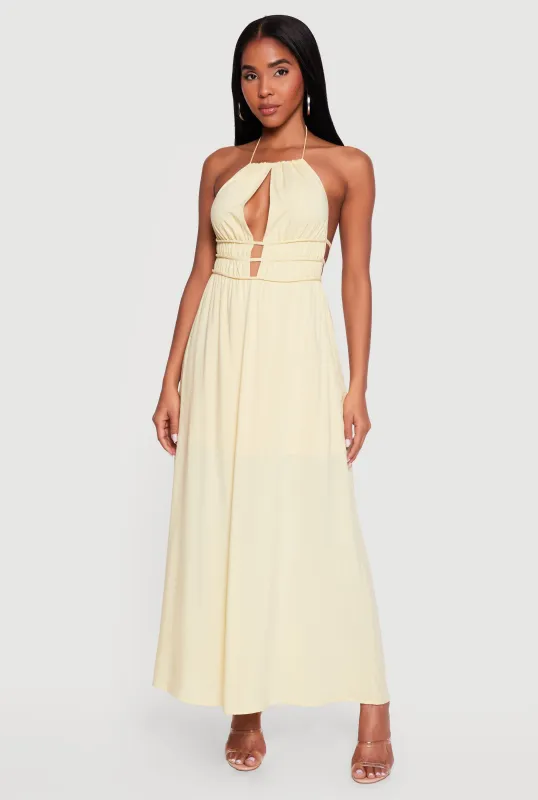 Strappy Tie Back Halter Maxi Dress made by Rainbow