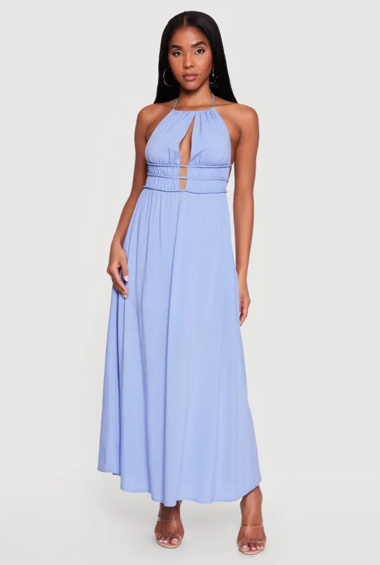 Strappy Tie Back Halter Maxi Dress made by Rainbow