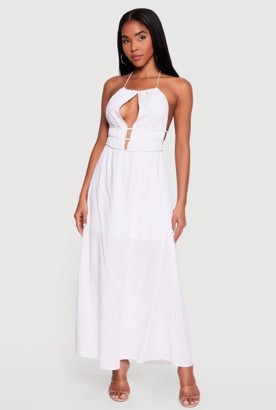 Strappy Tie Back Halter Maxi Dress made by Rainbow
