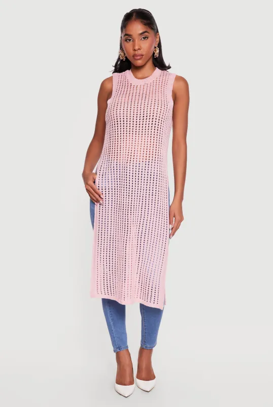 Crochet Sleeveless Side Slit Maxi Top made by Rainbow