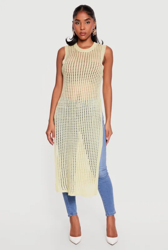 Crochet Sleeveless Side Slit Maxi Top made by Rainbow