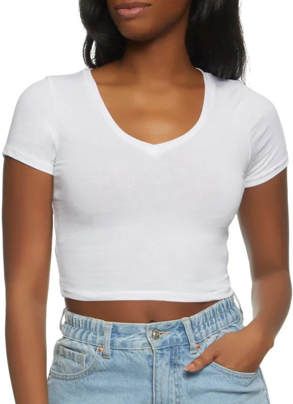 Solid Cropped V Neck Tee made by Ambiance