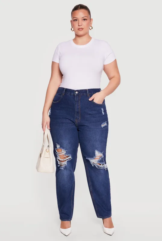 Plus Size WAX Distressed Straight Leg Jeans made by Rainbow