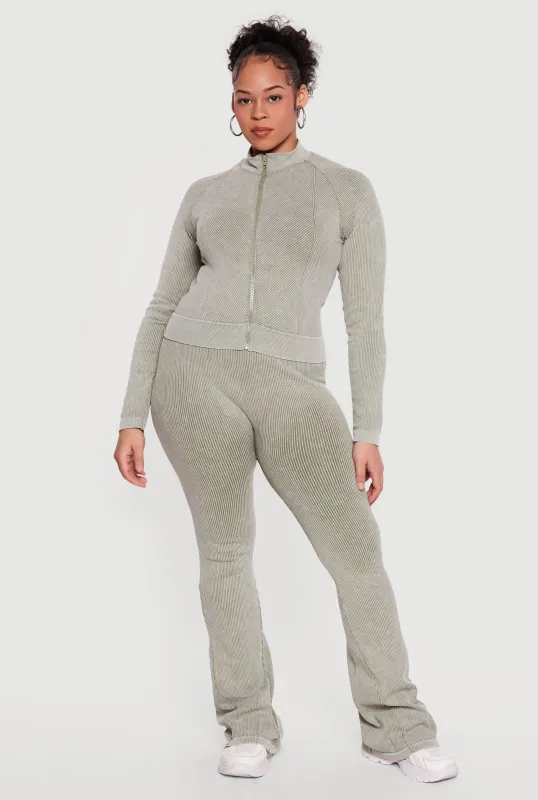 Plus Size Acid Wash High Waisted Boot Cut Leggings made by Rainbow