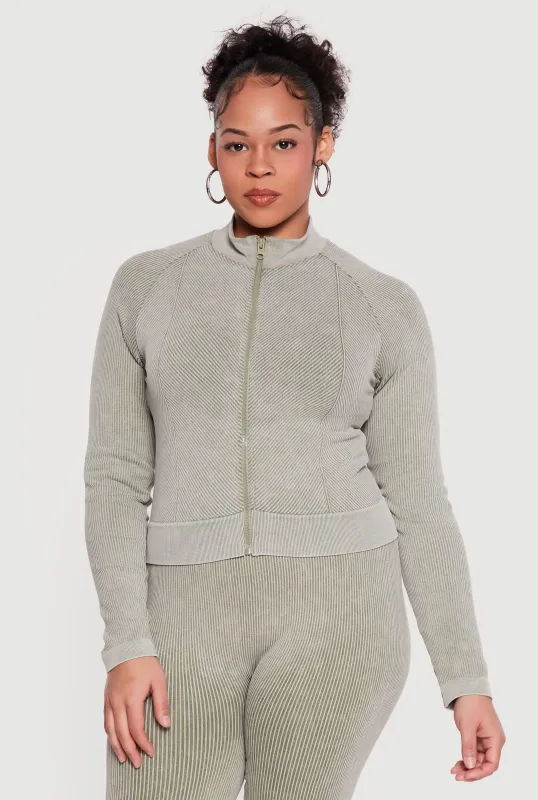 Plus Size Acid Wash Zip Front Track Jacket made by Rainbow