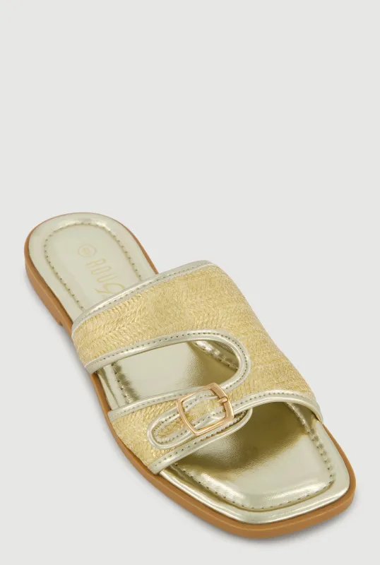 Cutout Detail Buckle Band Slide Sandals made by Rainbow