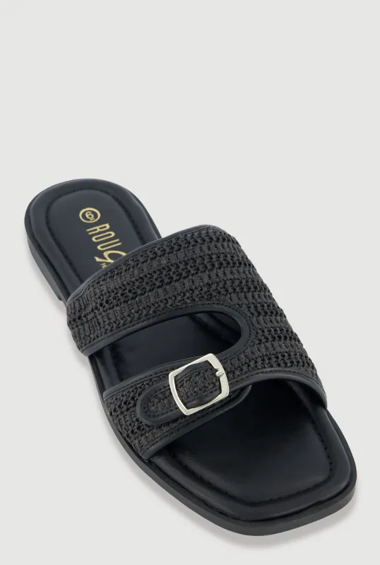 Cutout Detail Buckle Band Slide Sandals made by Rainbow