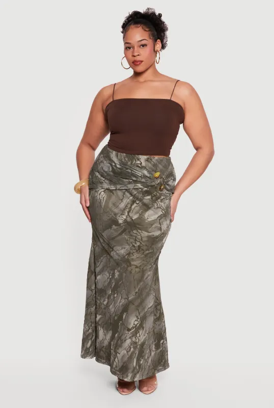 Plus Size Marble Print Maxi Skirt with Resin Metallic Detail made by Rainbow