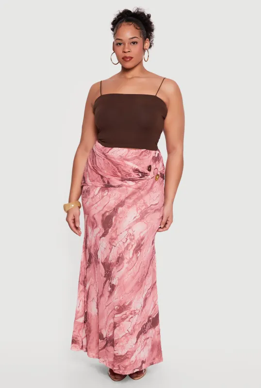 Plus Size Marble Print Maxi Skirt with Resin Metallic Detail made by Rainbow