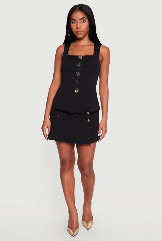 Textured Knit Faux Button Skort made by iris