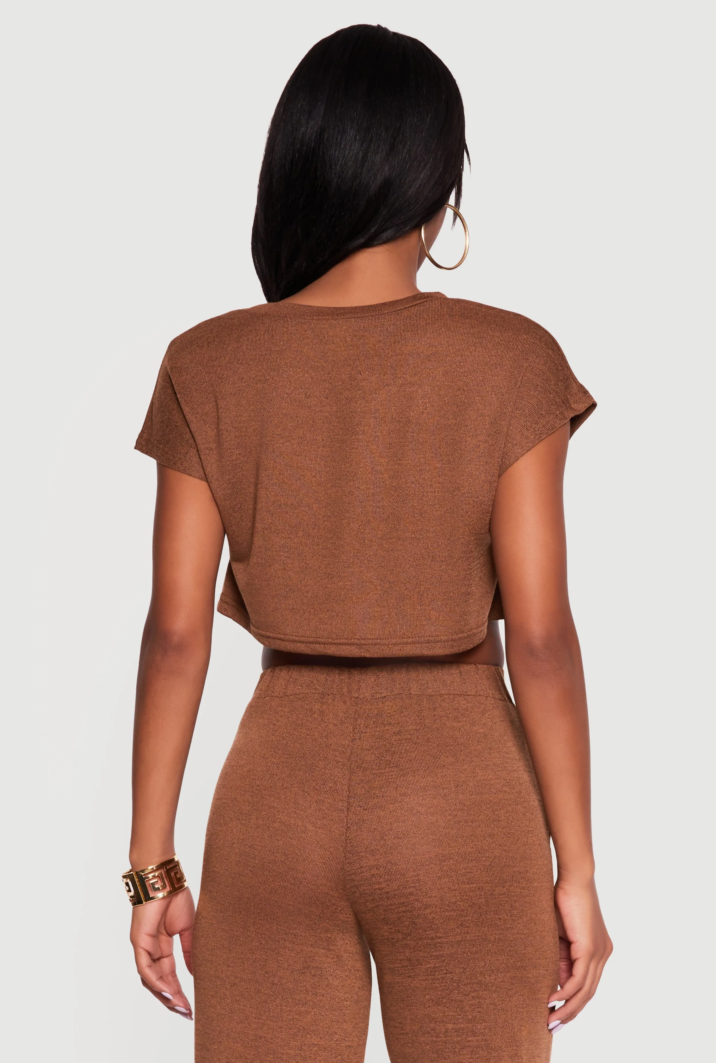 Brushed Knit Cap Sleeve Crew Neck Crop Top sold by Rainbow product image thumbnail 5