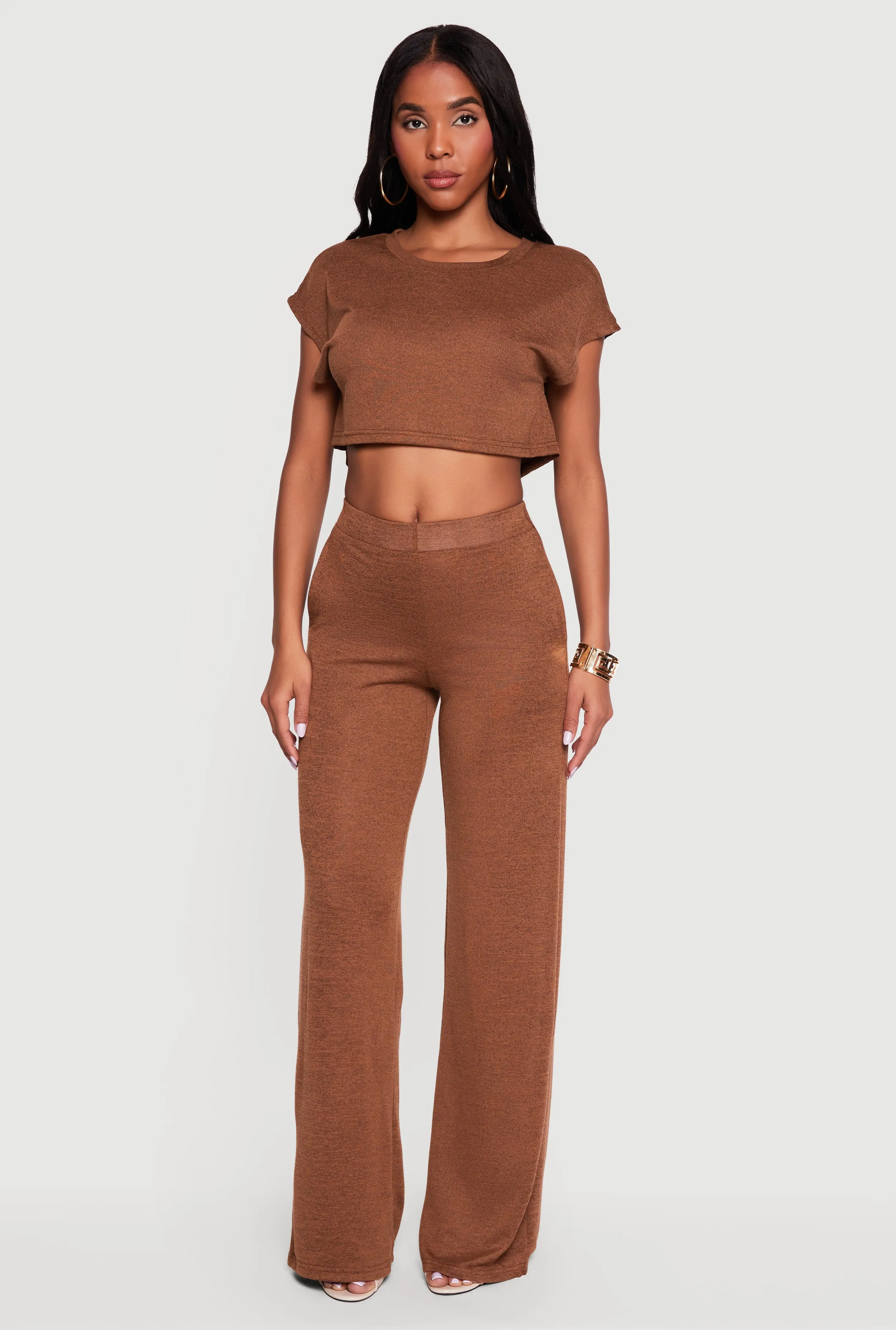 Brushed Knit Cap Sleeve Crew Neck Crop Top sold by Rainbow product image thumbnail 2