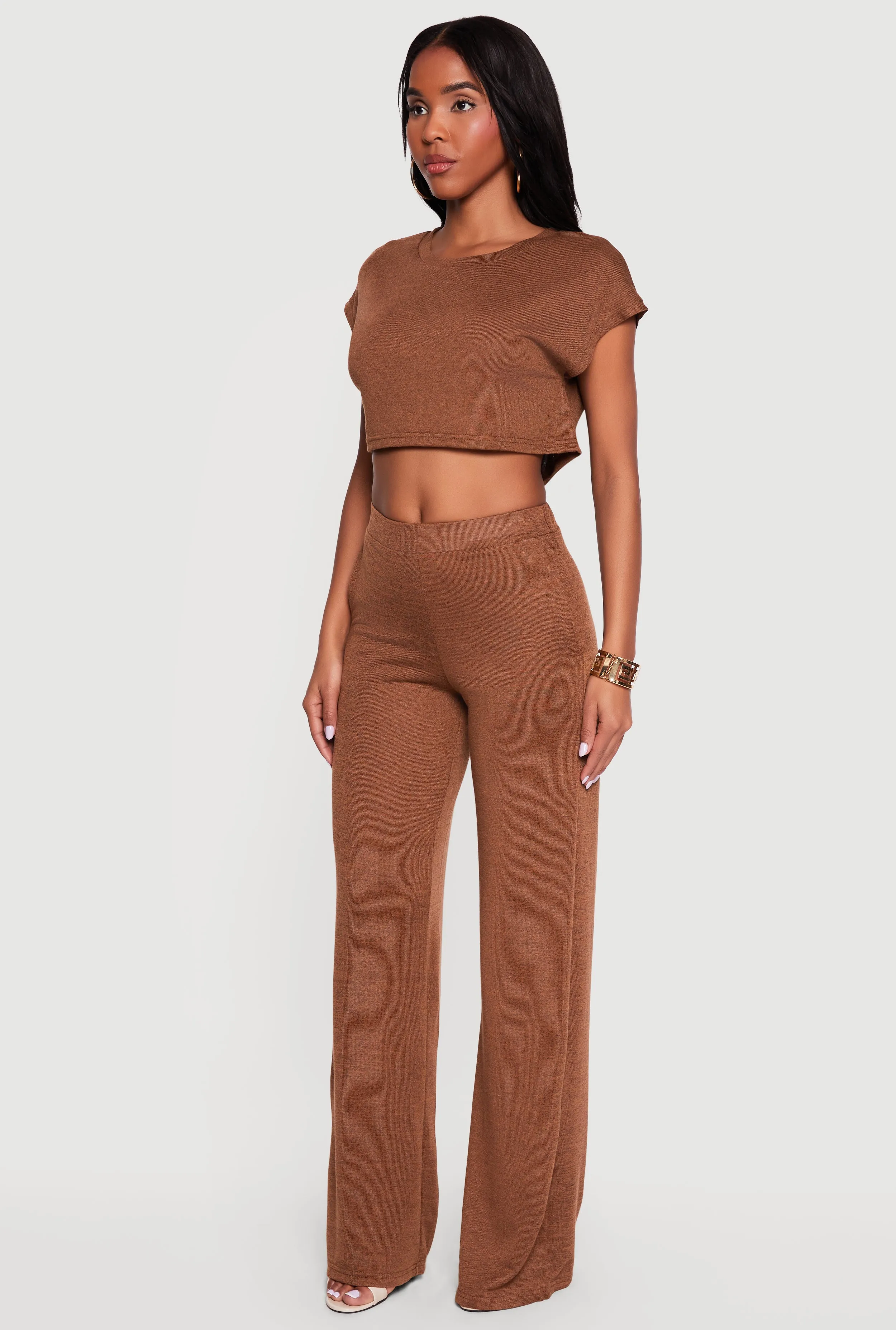 Brushed Knit Cap Sleeve Crew Neck Crop Top sold by Rainbow product image thumbnail 3