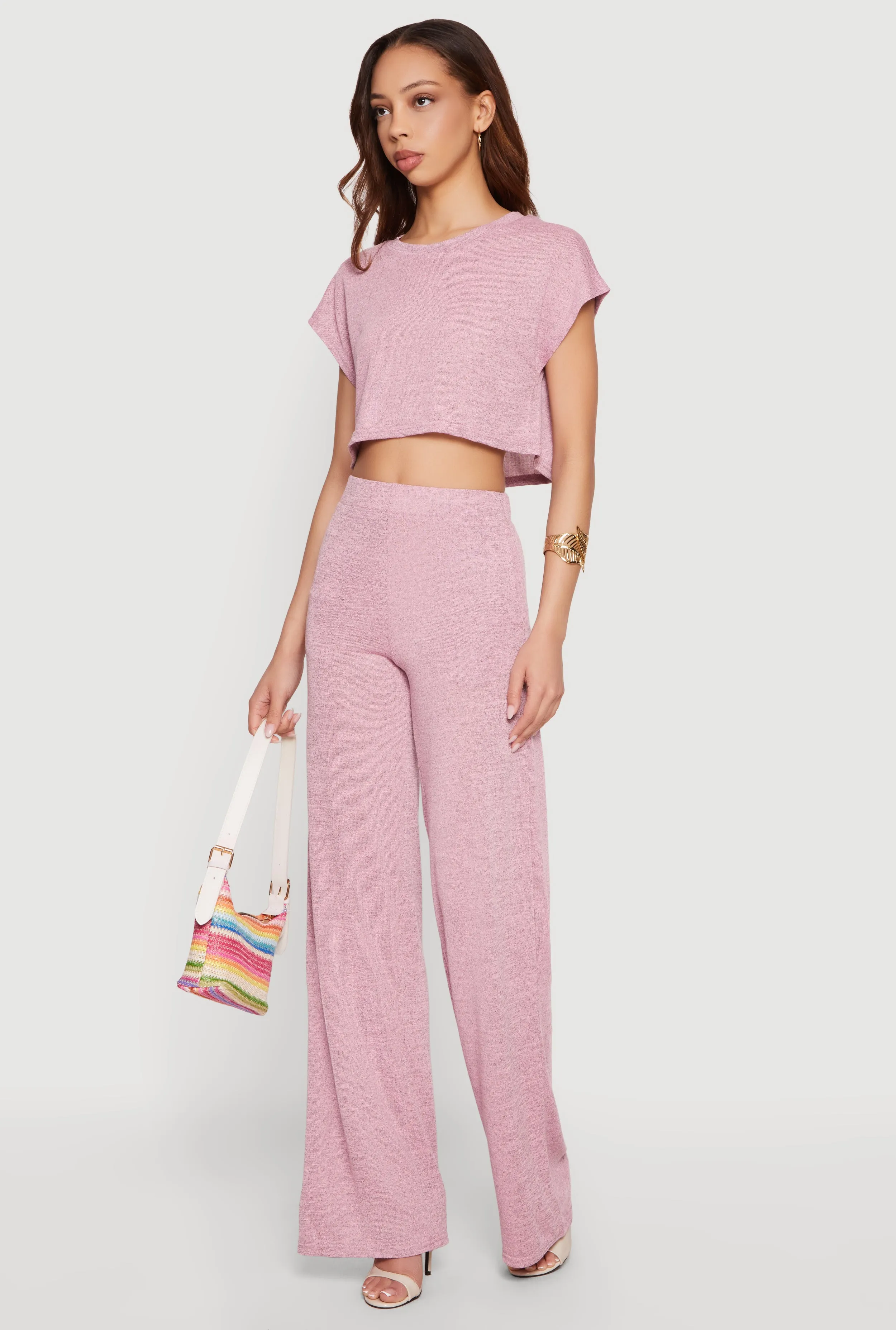 Brushed Knit Cap Sleeve Crew Neck Crop Top sold by Rainbow product image thumbnail 3