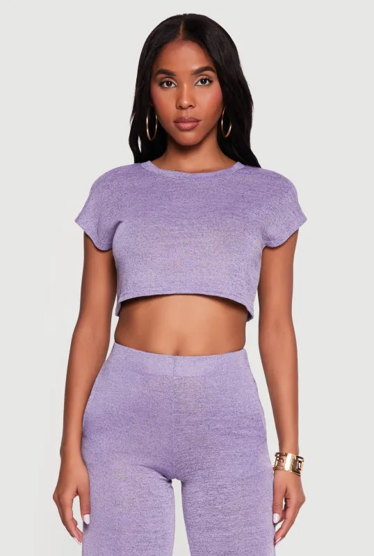 Brushed Knit Cap Sleeve Crew Neck Crop Top made by Daisy