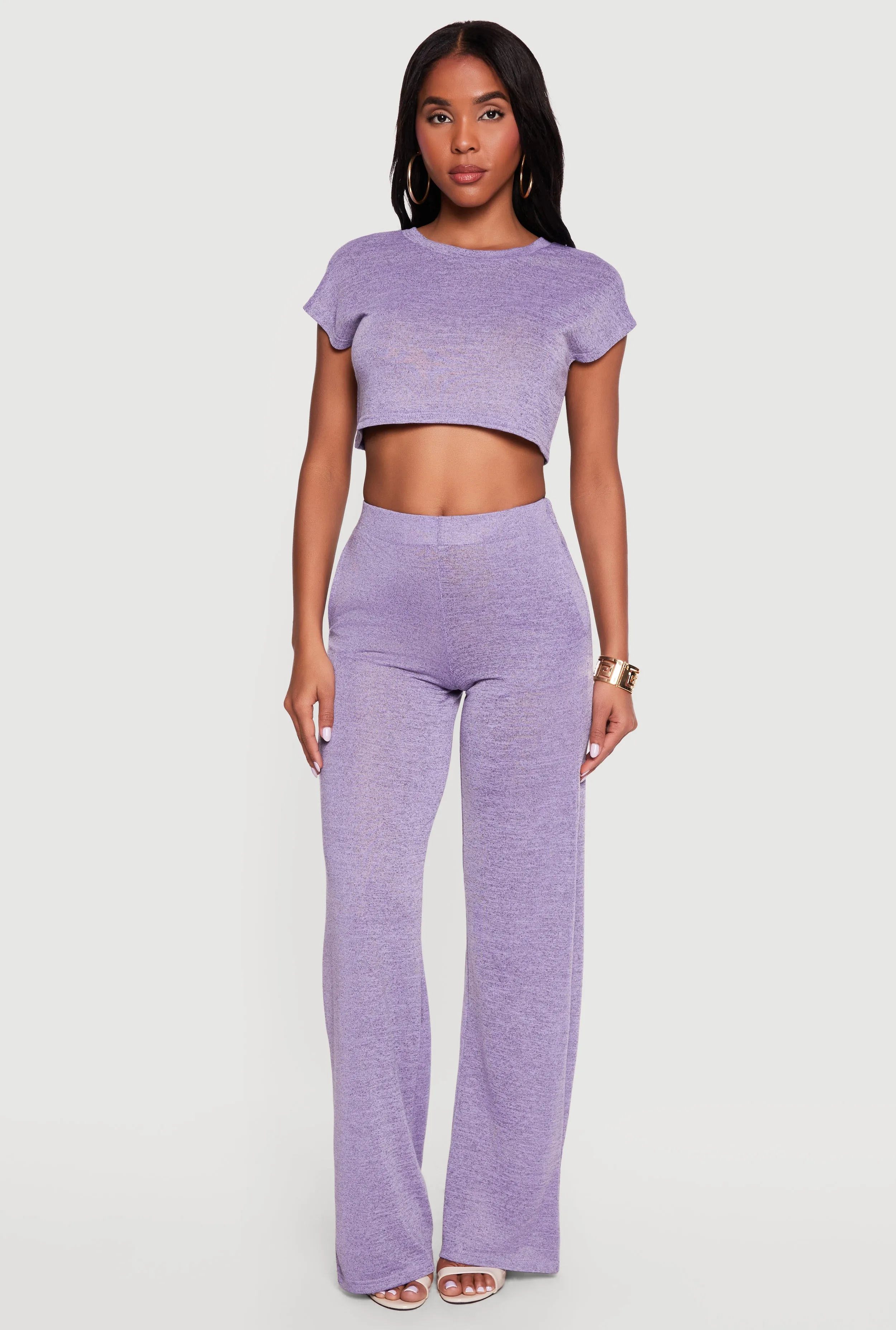 Brushed Knit Cap Sleeve Crew Neck Crop Top sold by Rainbow product image thumbnail 2