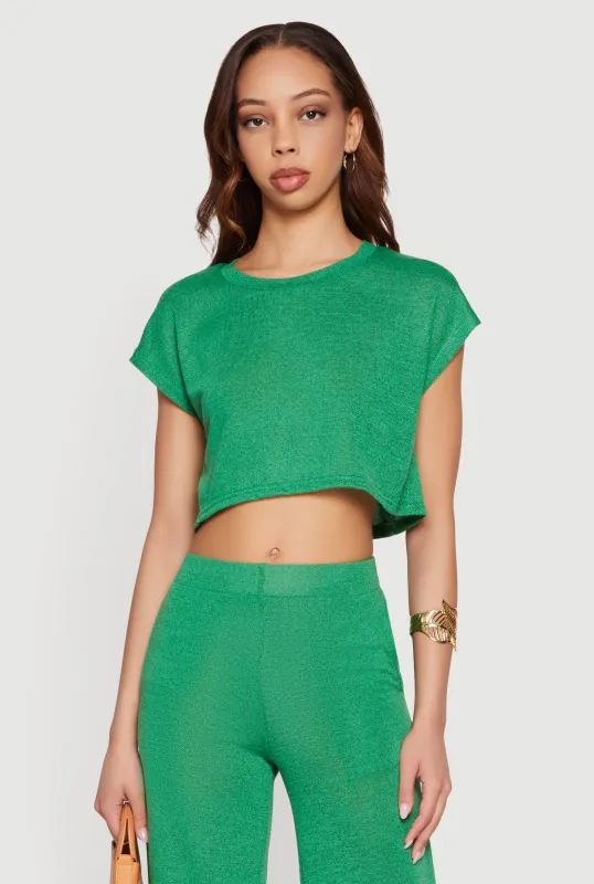 Brushed Knit Cap Sleeve Crew Neck Crop Top made by Daisy