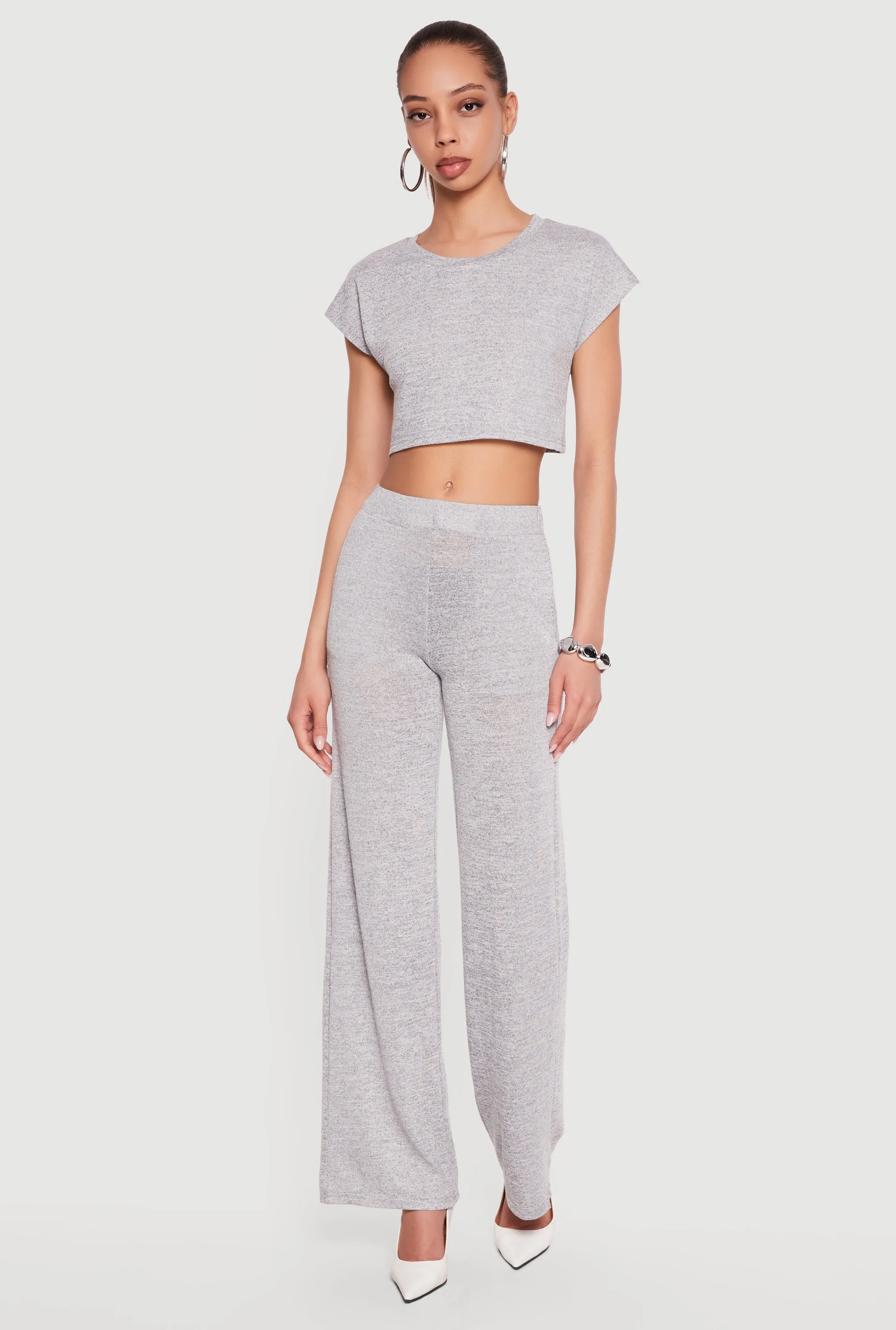 Brushed Knit Cap Sleeve Crew Neck Crop Top sold by Rainbow product image thumbnail 2