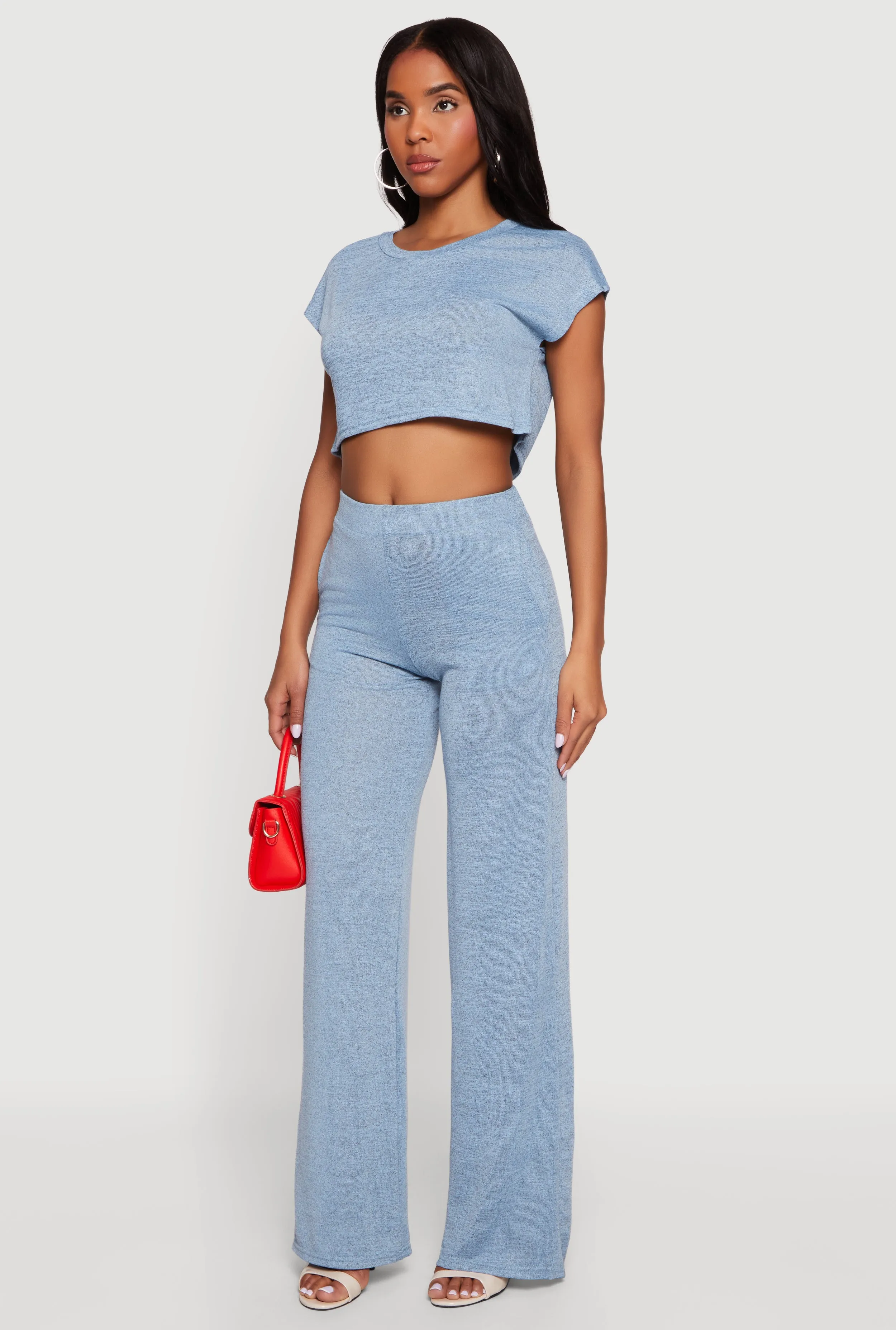 Brushed Knit Cap Sleeve Crew Neck Crop Top sold by Rainbow product image thumbnail 3