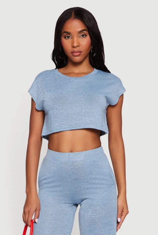 Brushed Knit Cap Sleeve Crew Neck Crop Top made by Daisy