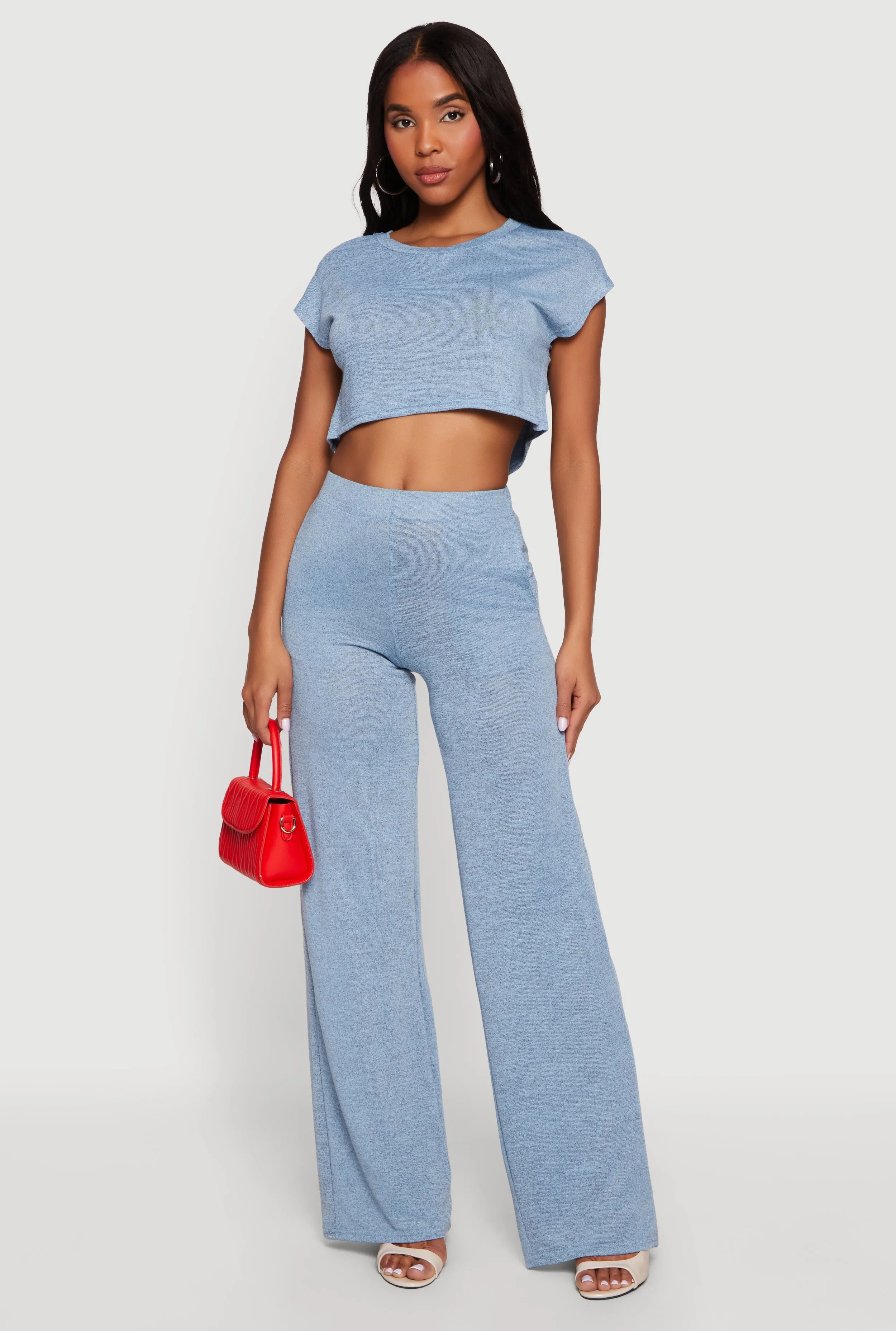 Brushed Knit Cap Sleeve Crew Neck Crop Top sold by Rainbow product image thumbnail 2