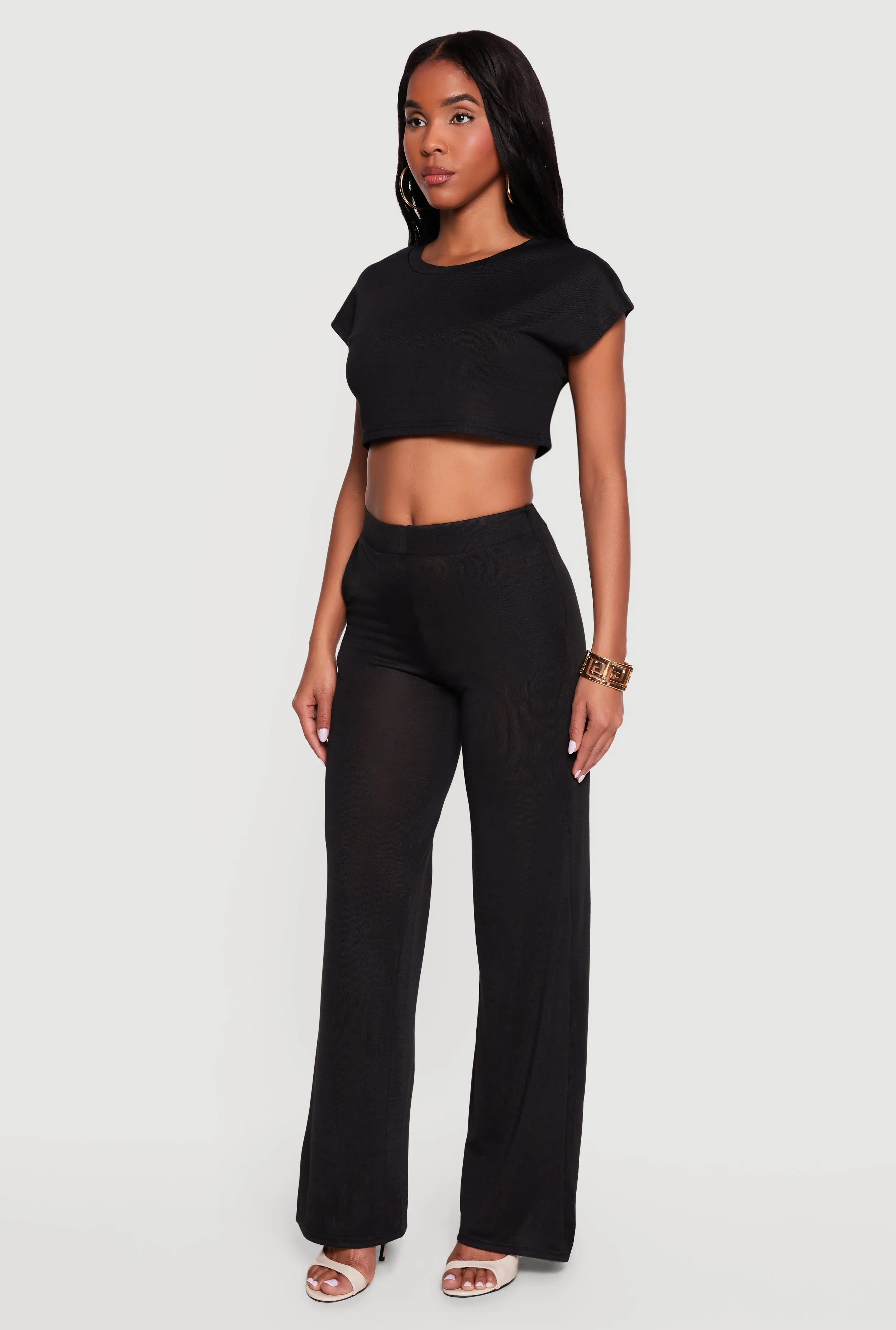 Brushed Knit Cap Sleeve Crew Neck Crop Top sold by Rainbow product image thumbnail 3