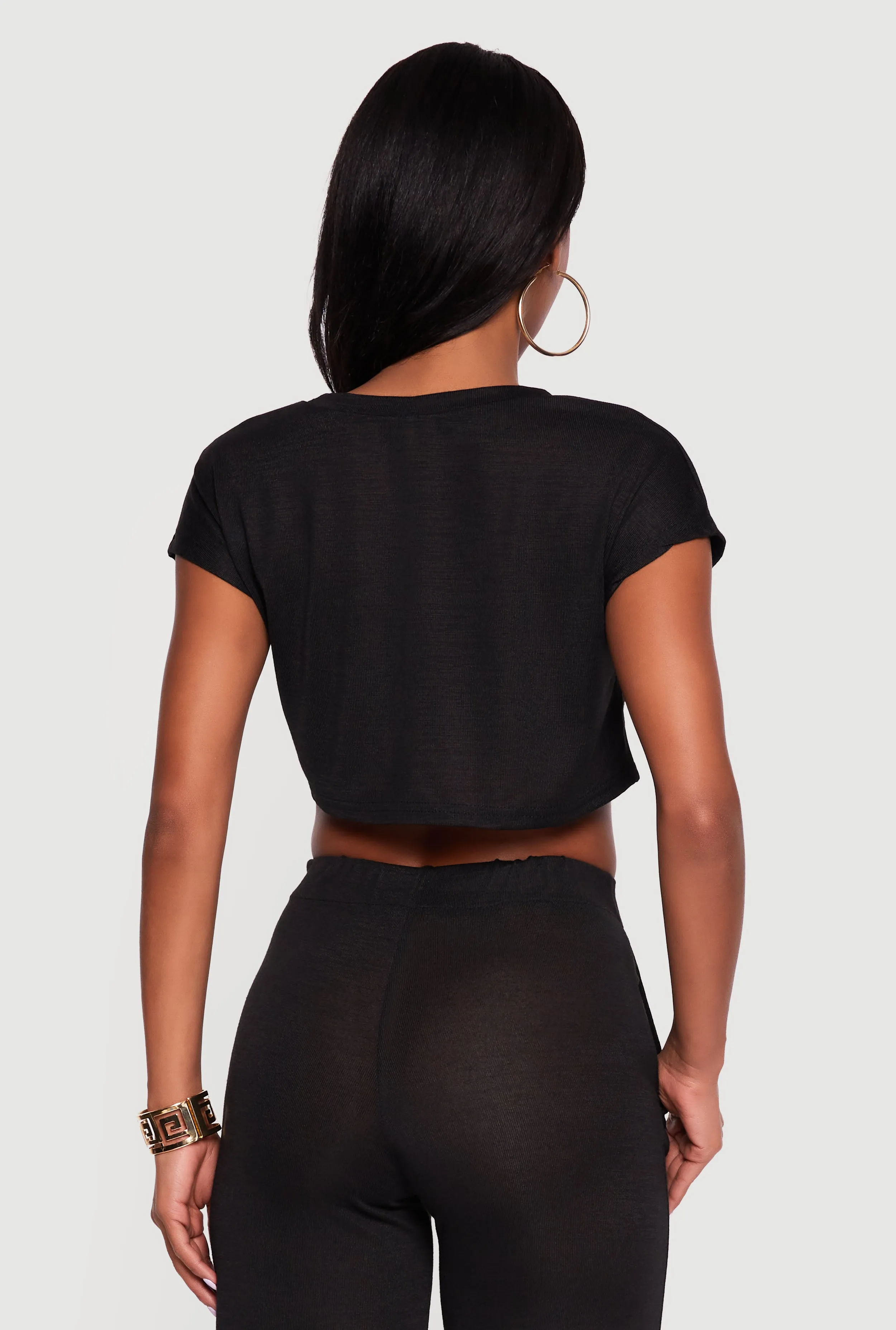 Brushed Knit Cap Sleeve Crew Neck Crop Top sold by Rainbow product image thumbnail 5