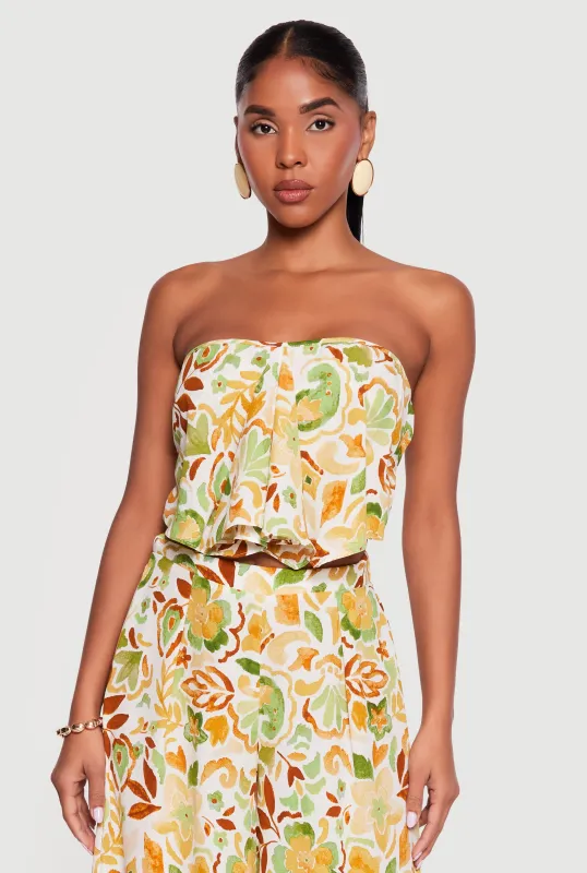 Floral Airy Crepe Knit Tube Top made by Rainbow