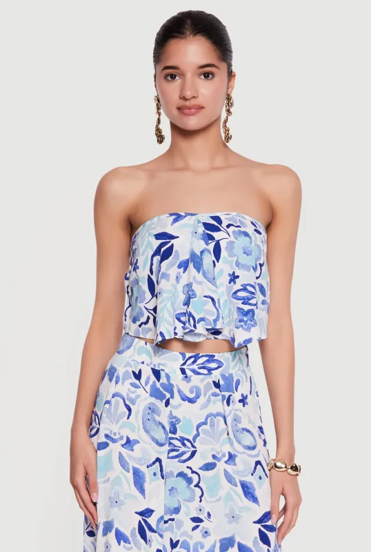 Floral Airy Crepe Knit Tube Top made by Rainbow