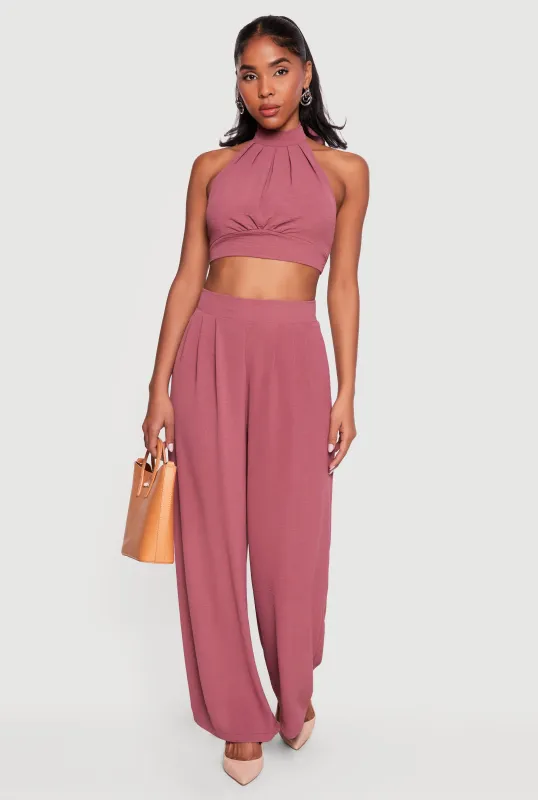 Airy Crepe Knit Pleated Wide Leg Dress Pants made by Rainbow