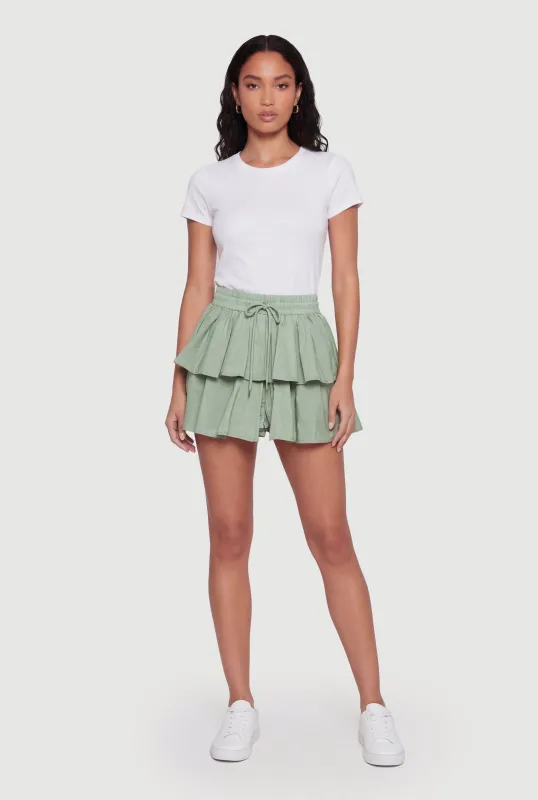 Drawstring Waist Ruffle Tiered Skort made by Daisy