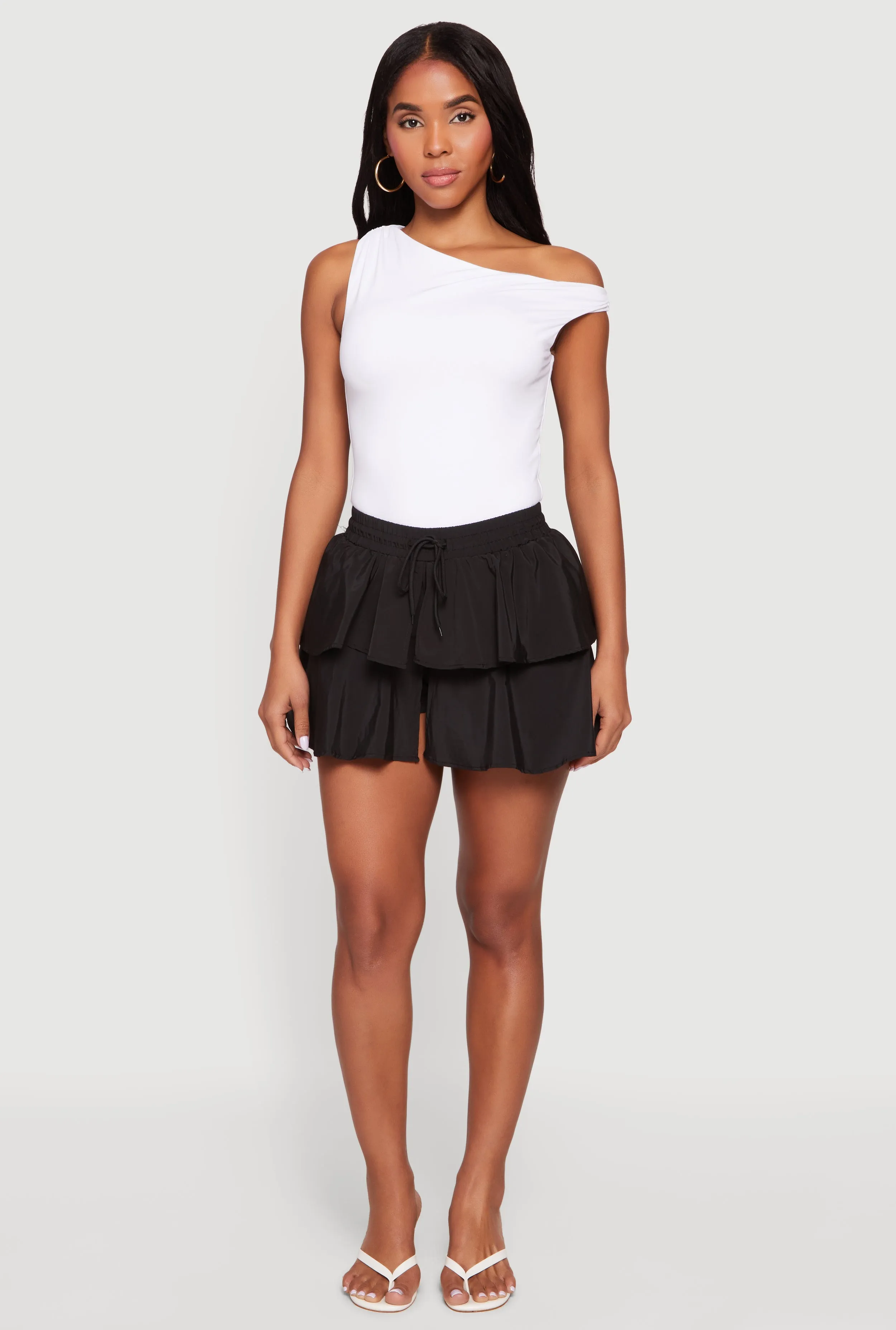 Drawstring Waist Ruffle Tiered Skort sold by Rainbow