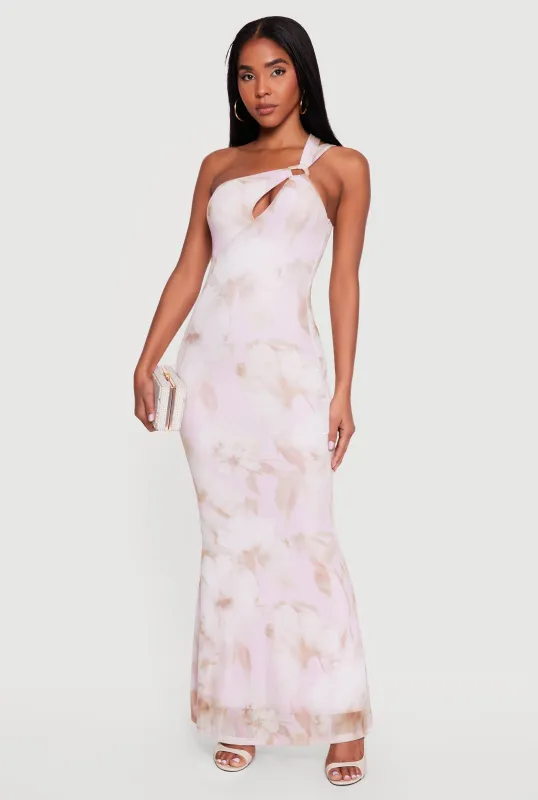 O Ring Cutout Floral One Shoulder Maxi Dress made by iris