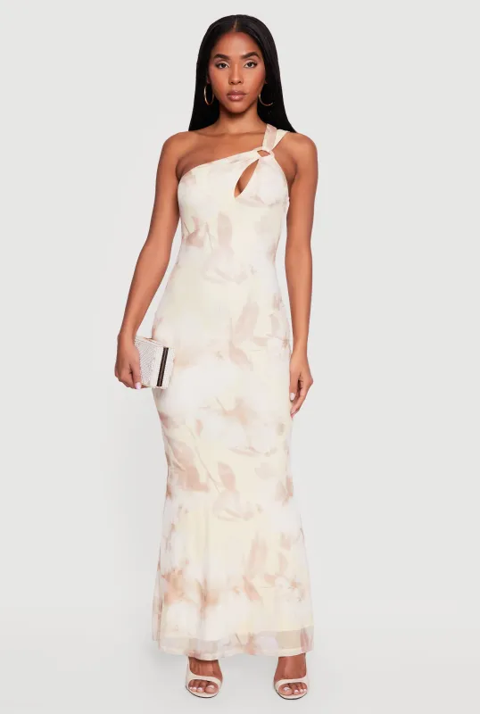 O Ring Cutout Floral One Shoulder Maxi Dress made by iris