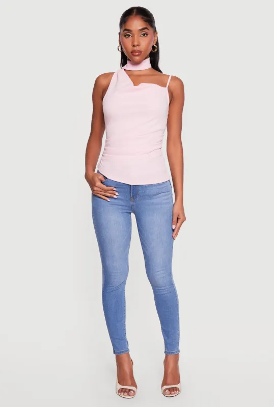 Scarf Ruched Asymmetrical Top made by Rainbow