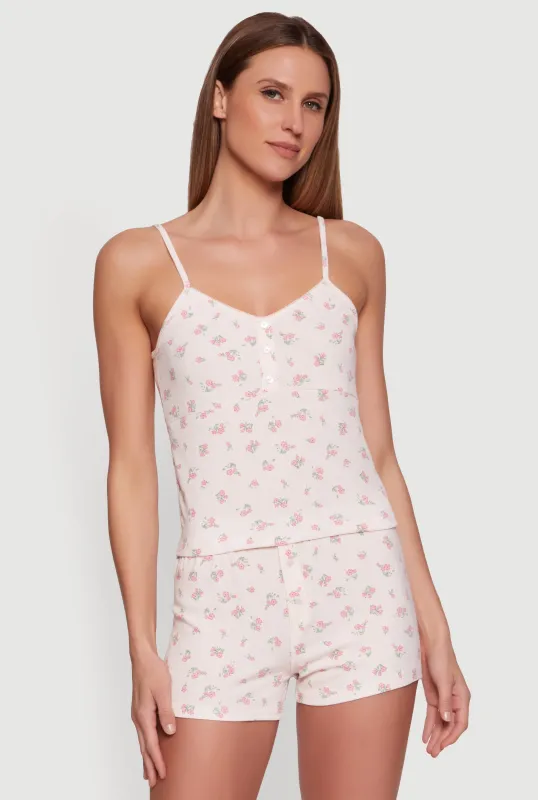 Ditsy Floral Lace Trim Pajama Cami and Shorts made by Rainbow