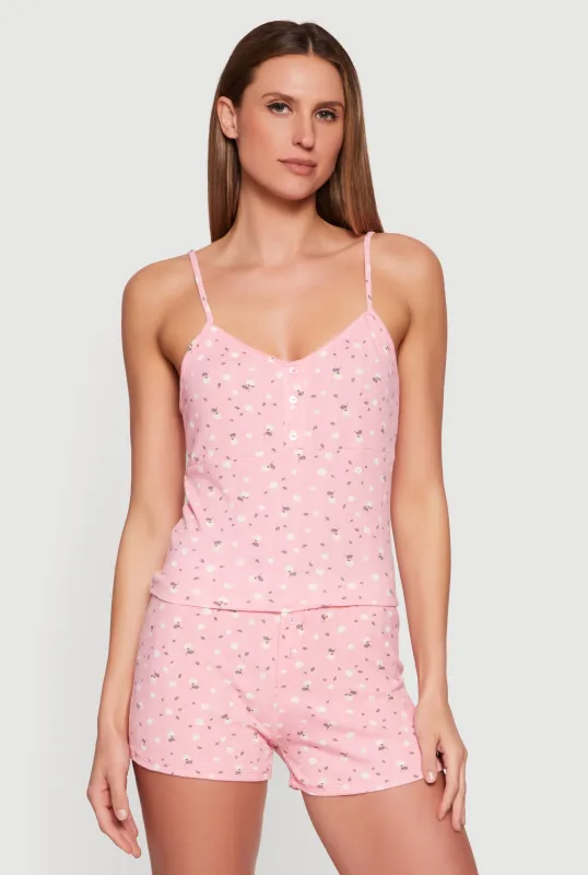 Ditsy Floral Lace Trim Pajama Cami and Shorts made by Rainbow
