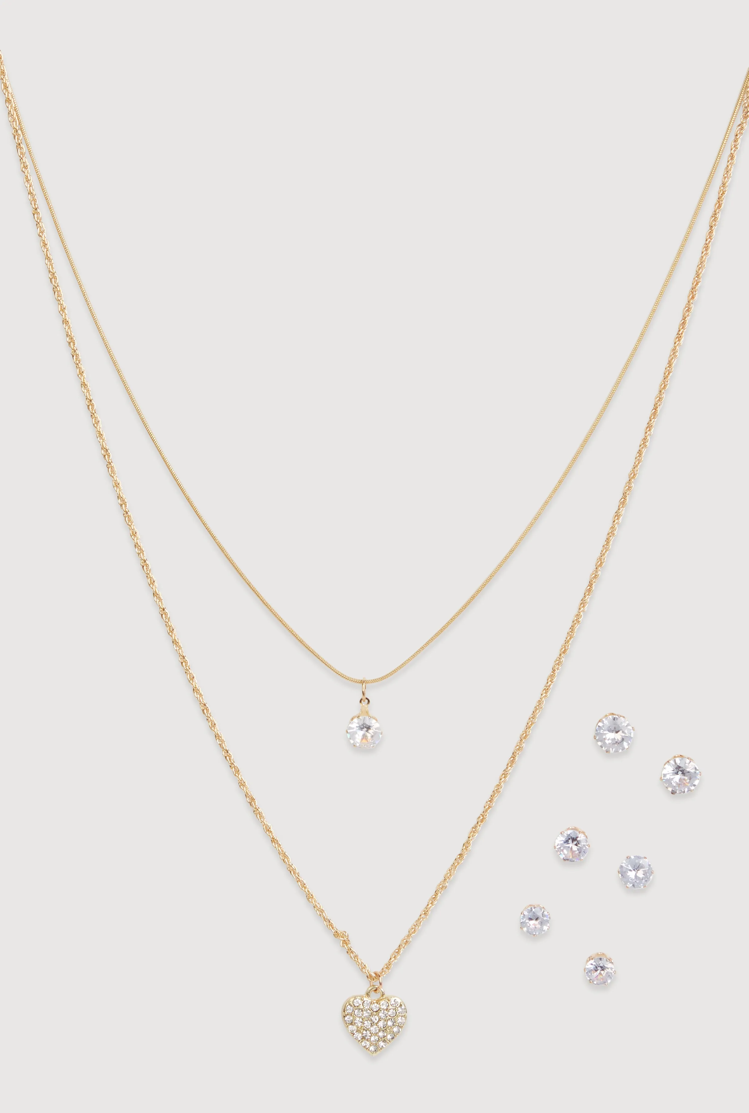 Heart Pendant Layered Necklace with Stud Earring Trio sold by Rainbow