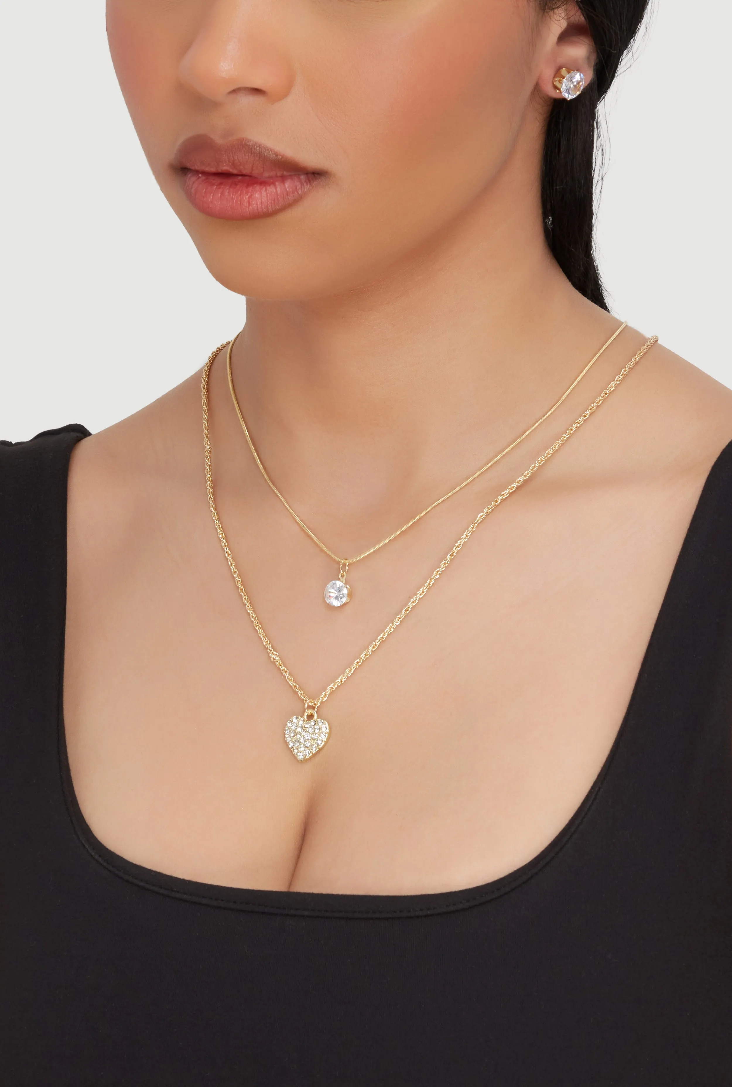 Heart Pendant Layered Necklace with Stud Earring Trio sold by Rainbow product image thumbnail 2