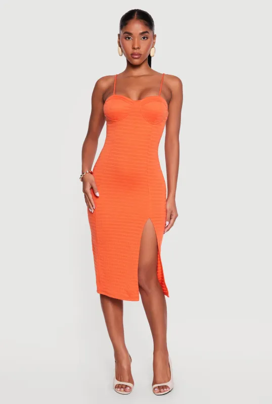Textured Knit Side Slit Bustier Dress made by Rainbow