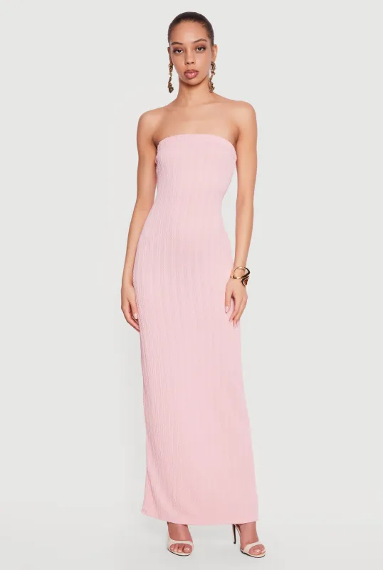 Textured Knit Back Slit Tube Maxi Dress made by Rainbow