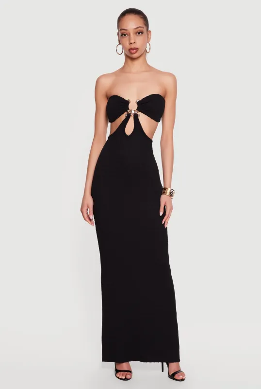 Metallic Pendant Textured Knit Tube Maxi Dress made by Rainbow
