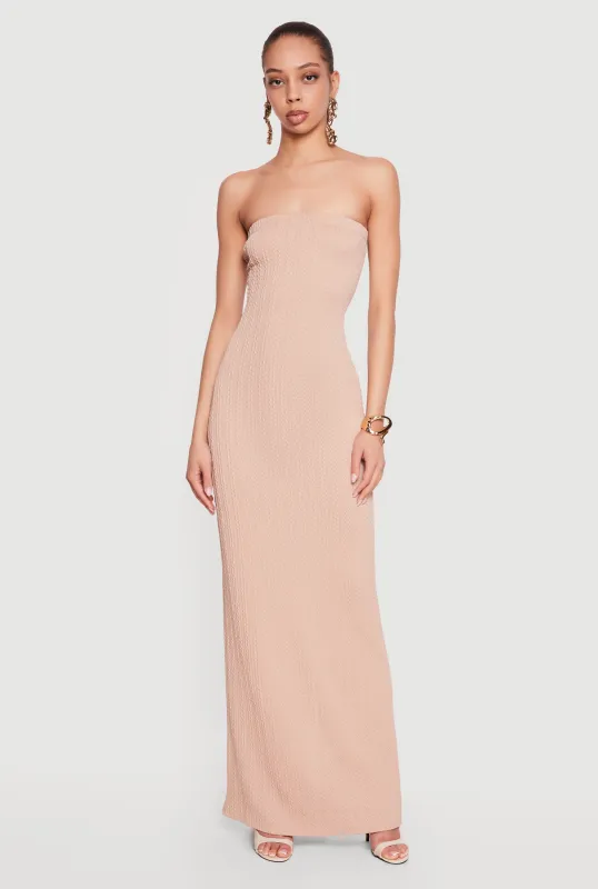 Textured Knit Back Slit Tube Maxi Dress made by Rainbow